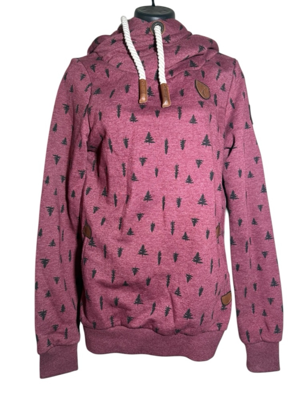 Wanakome Burgundy Pine Tree Cowl Neck Hoodie XS Fits Medium Athleisure